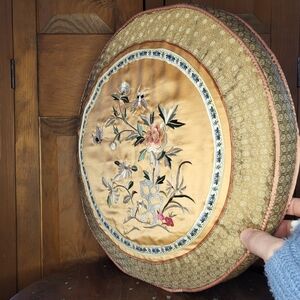 Embroidered Round Cushion with Floral Design